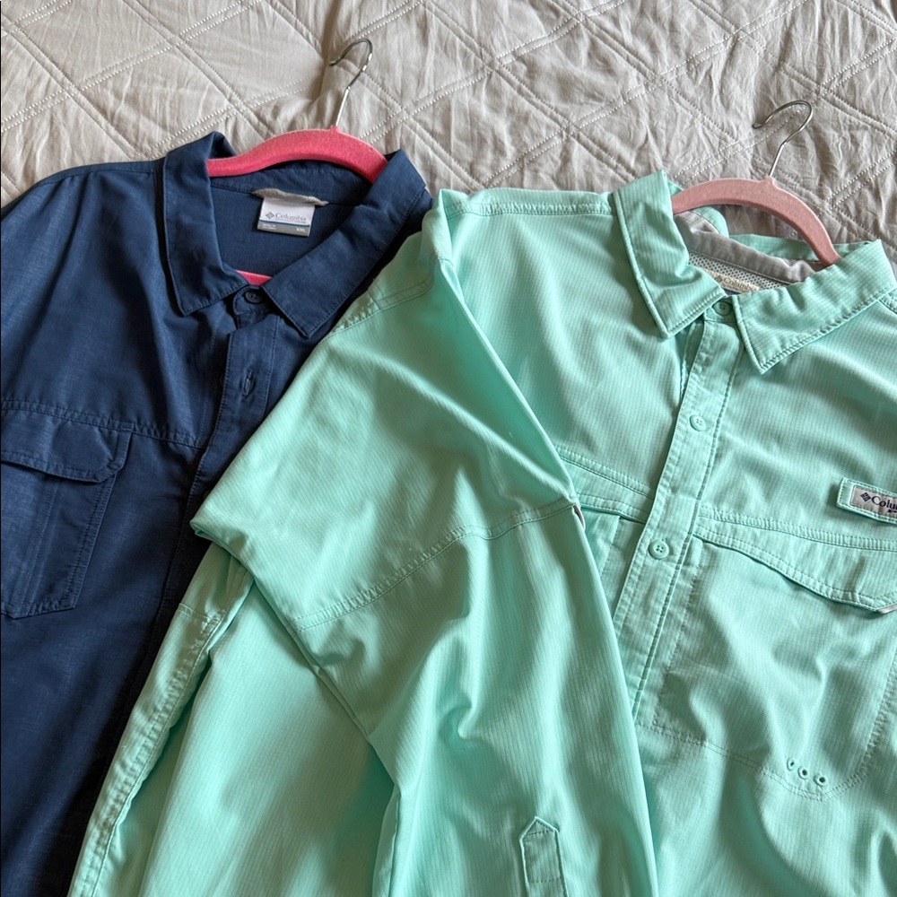 Columbia Dark Blue And Light Green Shirts 2 Shirts